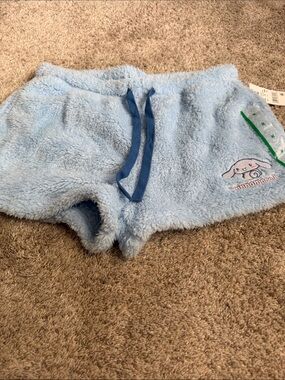 Light Blue Plush Lounge Shorts with Drawstring